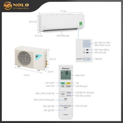 MÁY LẠNH TREO TƯỜNG DAIKIN - KHÔNG INVERTER - 1 HP - FTF25UV1V/RF25UV1V